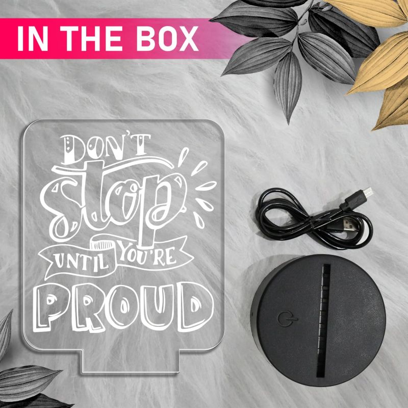 Motivational Night Lamp Don’t Stop Until You are Proud Engraved Quote Night Lamp with Warm White Light & USB Powered